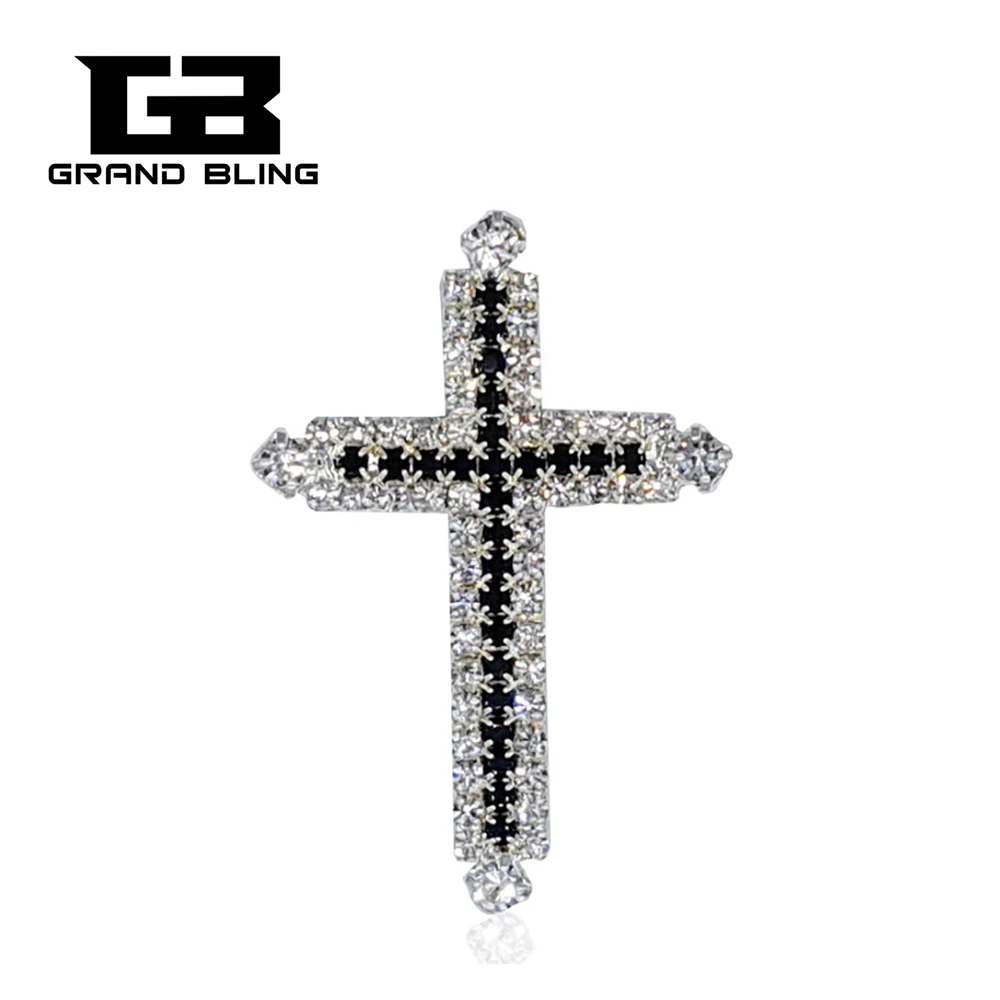 Fashion Silver Plated Rhinestone Cross Brooch Pin Hand-made Lapel Pin Jewelry Gift