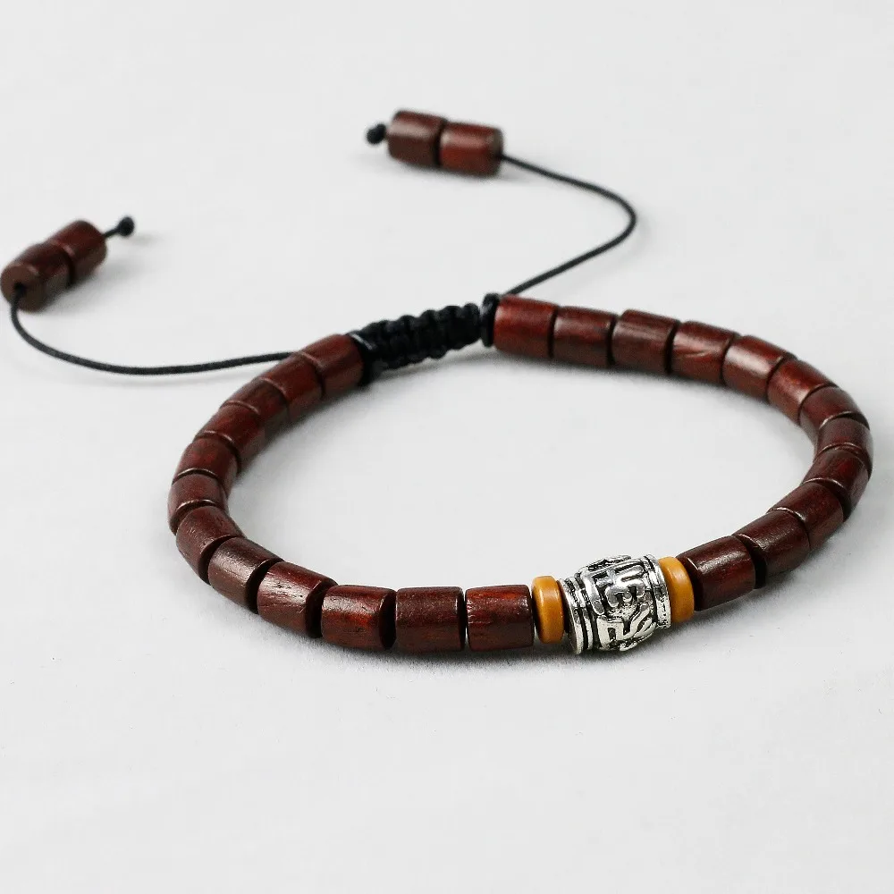 Natural Wood Beaded Bracelets OM Mala Beads Charm Bracelet Men Women Handmade Woven Wrist Buddha jewelry