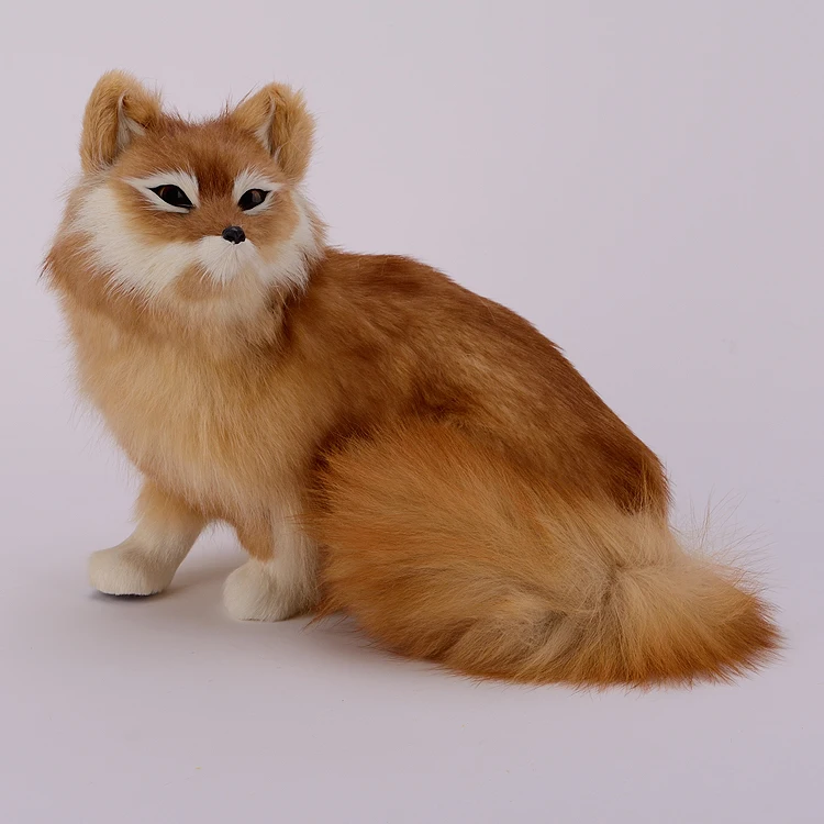 

large 32x28cm brown squatting furry furs fox model,polyethylene&furs handicraft Figurines home decoration toy gift a2585