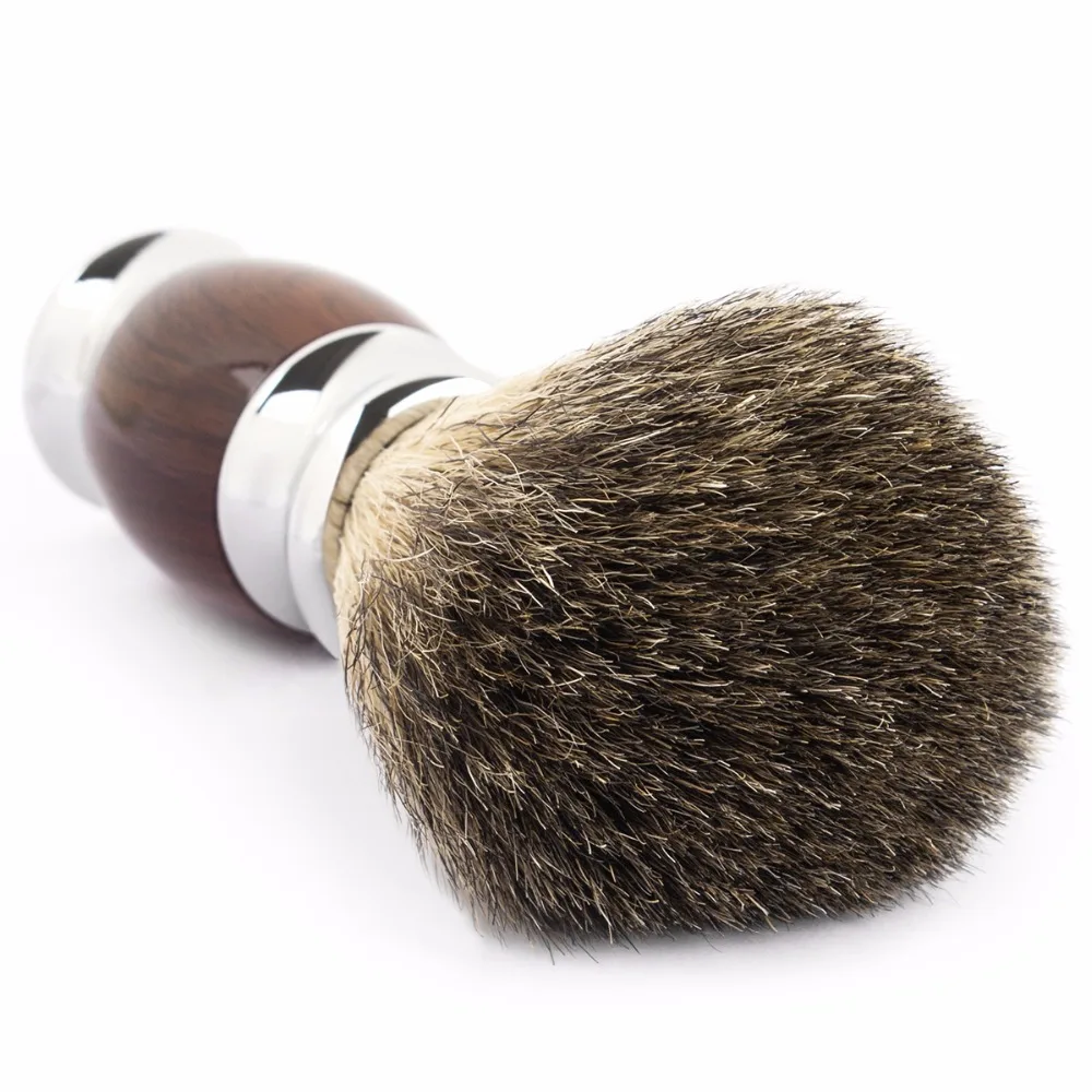 Qshave Man Pure Badger Hair Shaving Brush Wood 100% for Razor Safety Straight Classic Safety Razor 11.5cm x 5.6cm Wood Grain