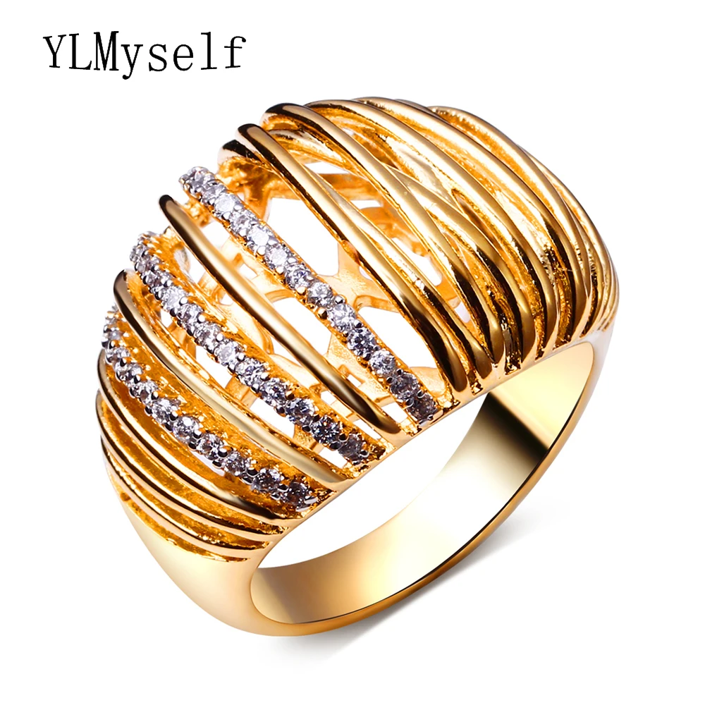 Gold color High quality Great Jewelry fashion jewellery Luxury joias bisuteria anelli Hollow designer women rings