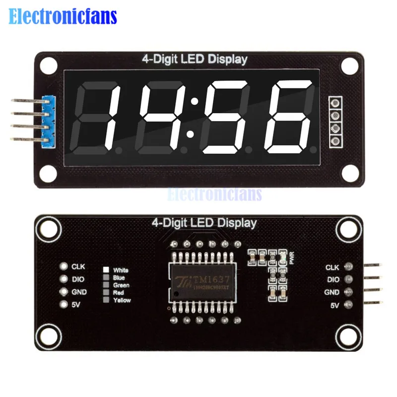 0,56 Zoll 4-stelliges 7-Segment-Digitalröhren-Uhrmodul mit Doppelpunkt-Anzeige in den Farben Blau, Gelb, Weiß, Grün, Rot für Arduino – Detail 4
