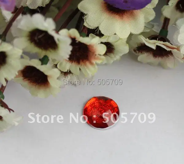 FREE SHIPPING 240PCS red flower acrylic rhinestone round flatback cabochon 14mm #22178