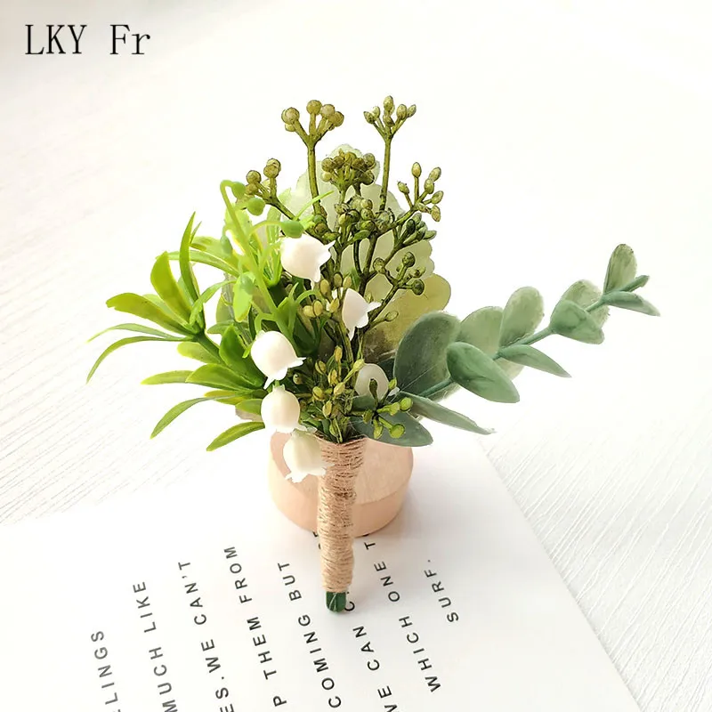 LKY Fr Boutonniere Corsage Pin Flowers Green Forest Wedding Boutonniere Buttonhole Men Wedding Planner Marriage Corsages Brooch