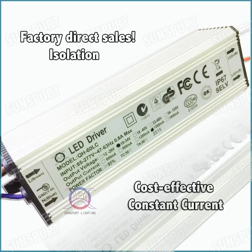 2 Pcs By TUV-CE IP67 PFC 60W AC85-277V LED Driver 18-30Cx2B 600mA DC54-105V Constant Current Power For Spotlights Free Shipping