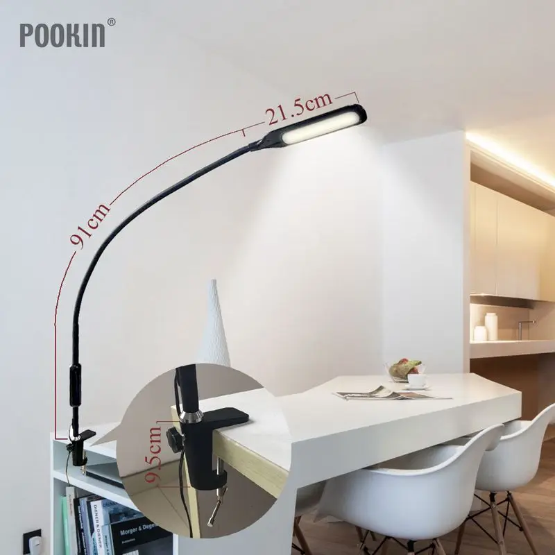 Long Arm Table Lamp Clip Office Led Desk Lamp Remote Control Eye-protected Lamp For Bedroom Led Light 5-Level Brightness&Color image 3