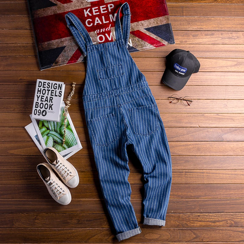 Sokotoo Herren-Latzhose mit Streifenmuster, blaue Jeans-Latzhose, Latzhose, Overall, Jugend-Jeans – Detail 5