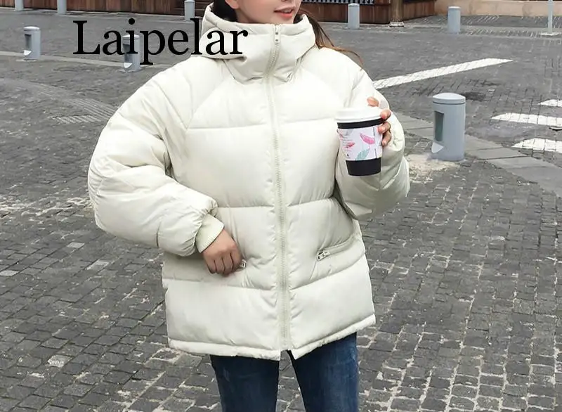 Laipelar-2019 진짜 새로운 전체 지퍼 솔리드 패션 코튼 패딩 재킷, 더 큰 야드 후드 따뜻한 겨울 여성 재킷