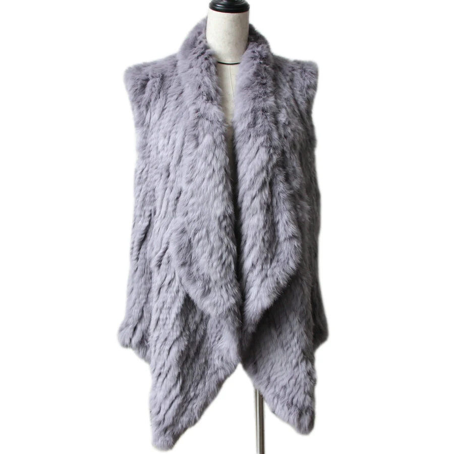 

2018 lady New Foreign Style Knitted Rabbit Fur Vest Handmade Double-sided Knit Fur Waistcoat Women Fur shawl Fur Gilets poncho