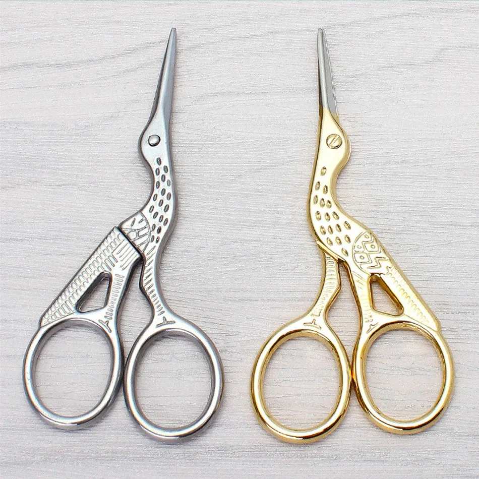 Stainless Steel Retro Tailor Scissor Crane Shape Sewing Small Embroidery Craft CrossStitch Scissors DIY Home Tools Golden silver