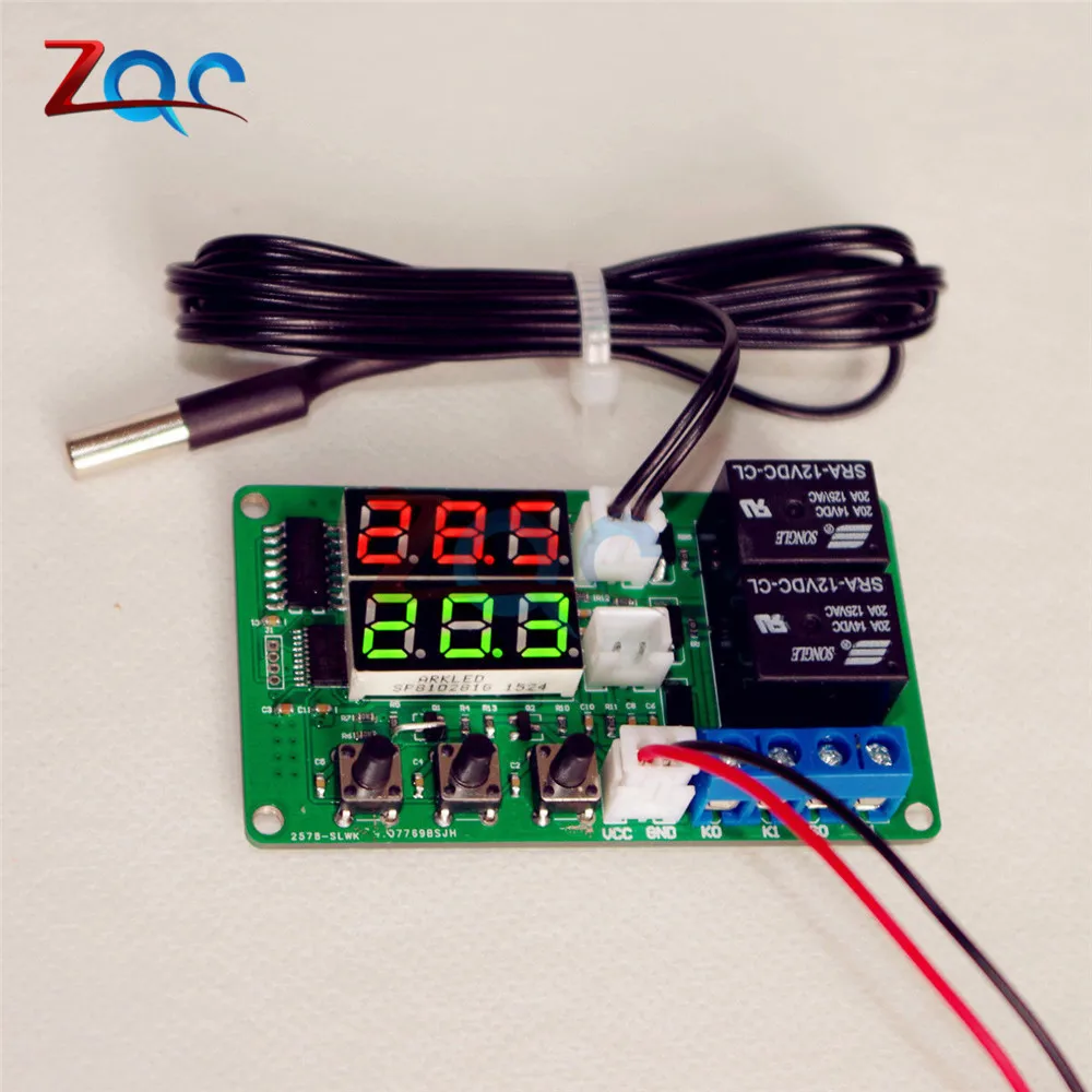 DC 12V Dual LED Digital Display Thermostat Temperature Controller Regulator Alarm Switch Control Waterproof NTC Sensor Module