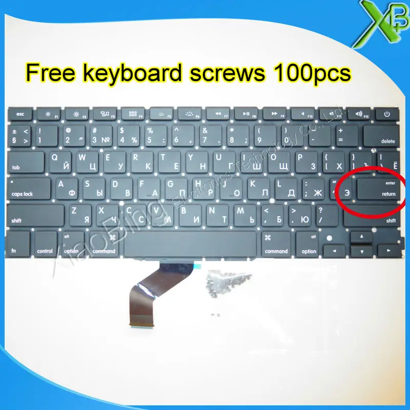 

5PCS---Brand New For MacBook Pro Retina 13.3" A1425 Small Enter RS Russian keyboard+100pcs keyboard screws 2012 Year