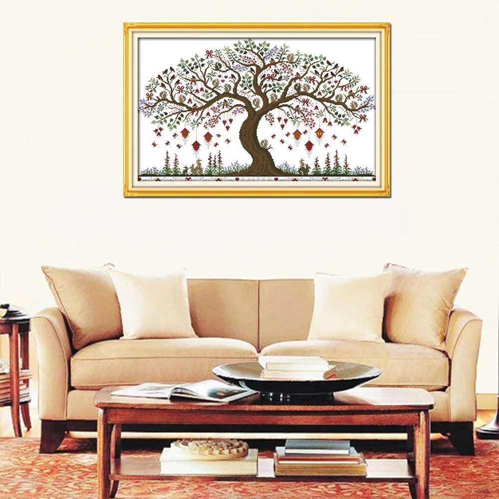 Joy Sunday scenic style Love tree free cross stitch patterns charts stitchery kits wall painting for home decoration