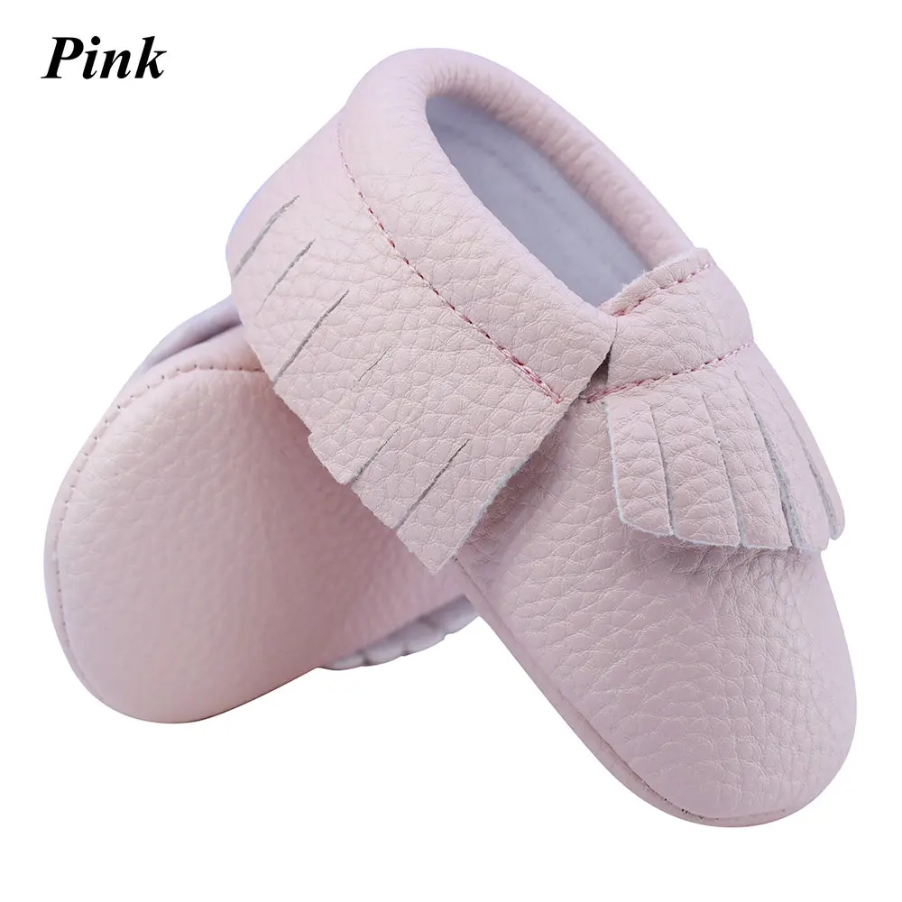 Mocasines de bebé hechos a mano suave inferior moda borlas bebés recién nacidos niñas zapatos 12 colores PU cuero niño niños Prewalkers botas