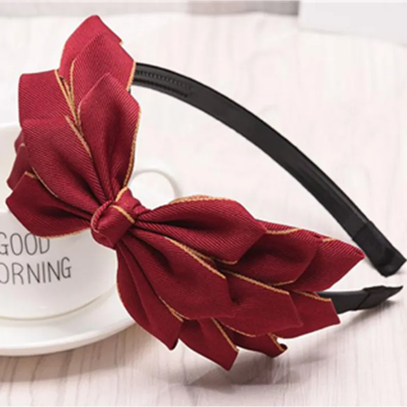 Red Bow Hairband Women Wedding Hair Accessories Girls Solid Side Big Bowknot Hairband Vintage Korean Hair Accessories Headband