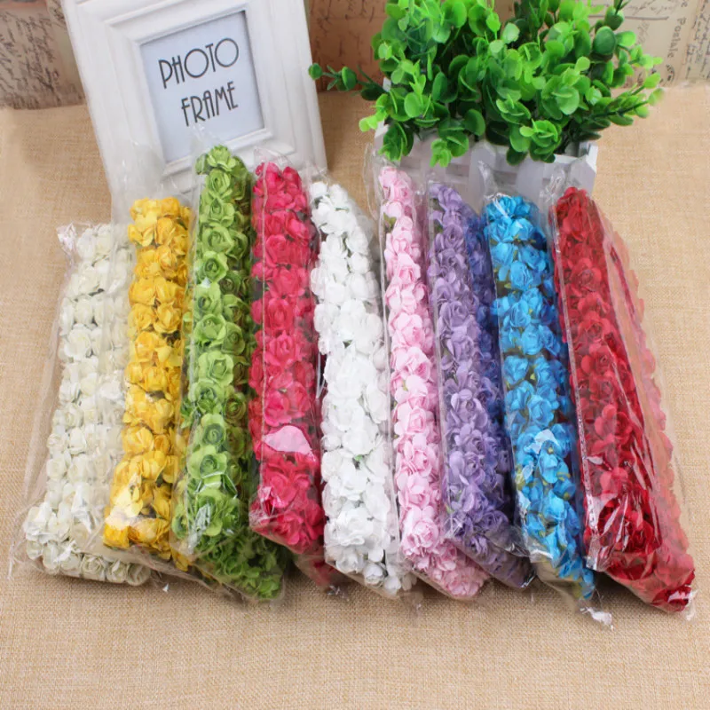 144個3センチメートル紙は花の結婚式の装飾ミニローズフラワーハンドメイドスモールパーティーブーケスクラップブックつつじの花
