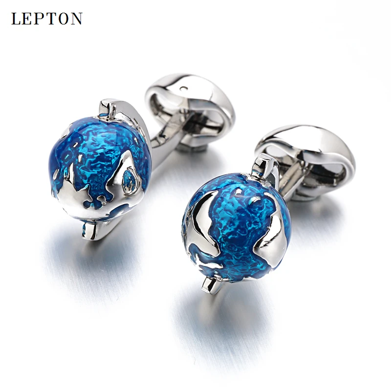 

Lepton Globe Earth Cufflinks For Mens Blue Rotatable globe planet earth World Map Cuff links With Gift Box Cufflink gemelos