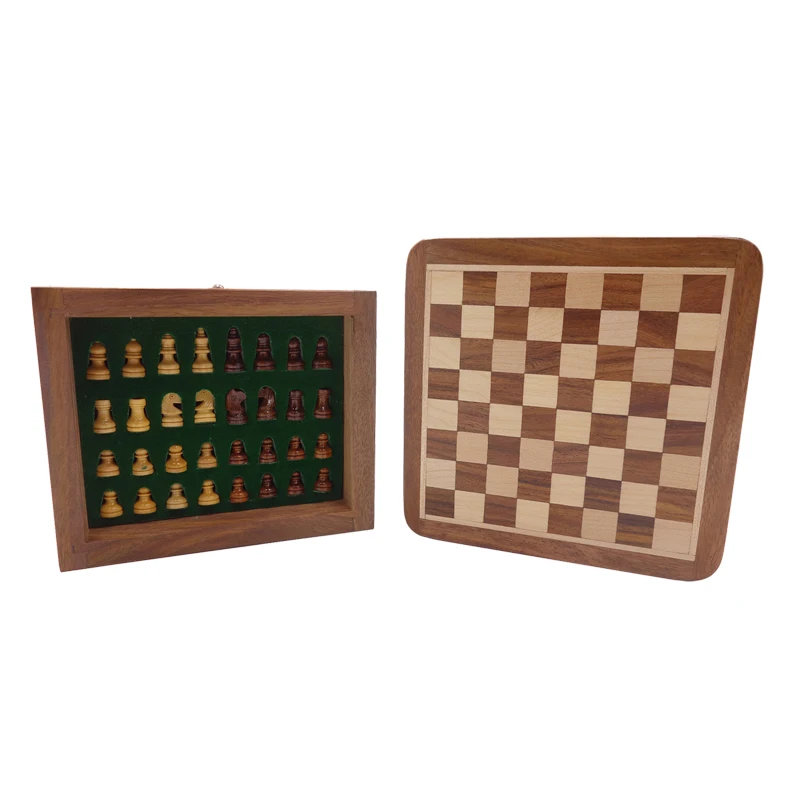 Top Grade Solid Wood Portable Non-slip Super Mini Chess Set Drawer Pieces Glued Onto Board Game Box Children Gift Craft qenueson