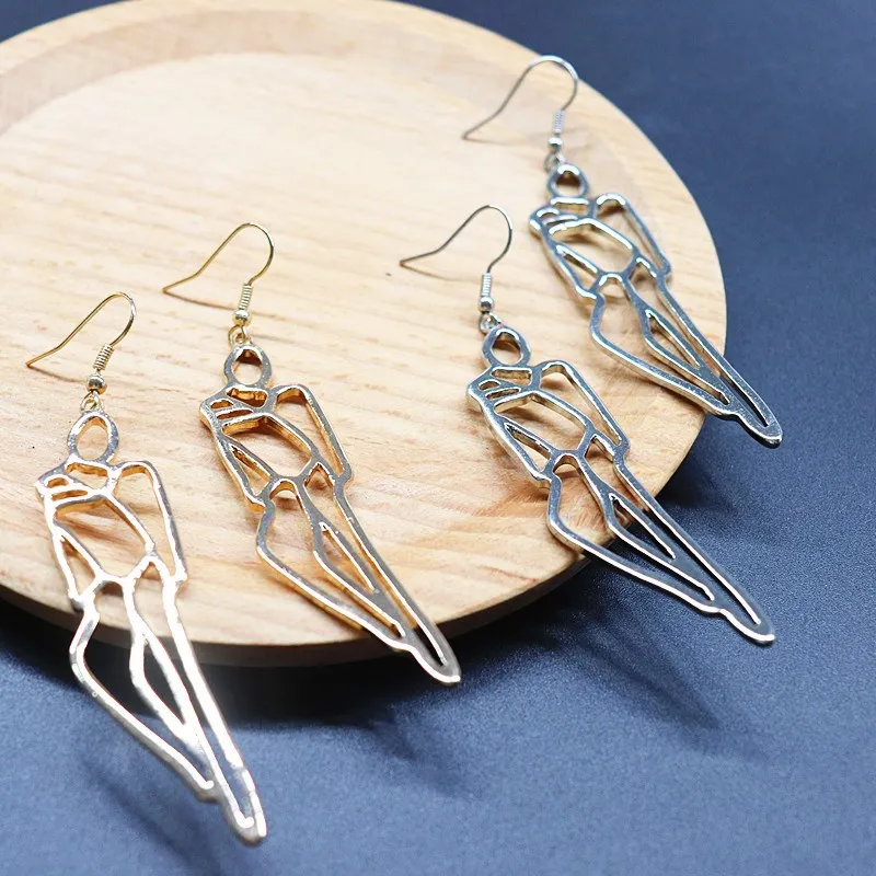 E128 حلق جسم الإنسان المعدني ، المبالغة أزياء شعبية الجوف خارج جسم الإنسان مجردة المعادن انخفاض القرط الطويل ، بالجملة