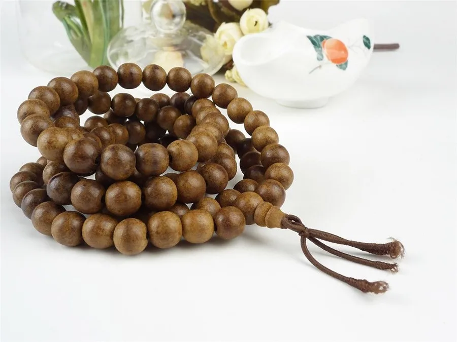 Natural Agilawood Aloeswood Round Wood 108 Prayer Bracelet 9mm Women Men Necklace Bead Charms Stretch Crystal Bracelet