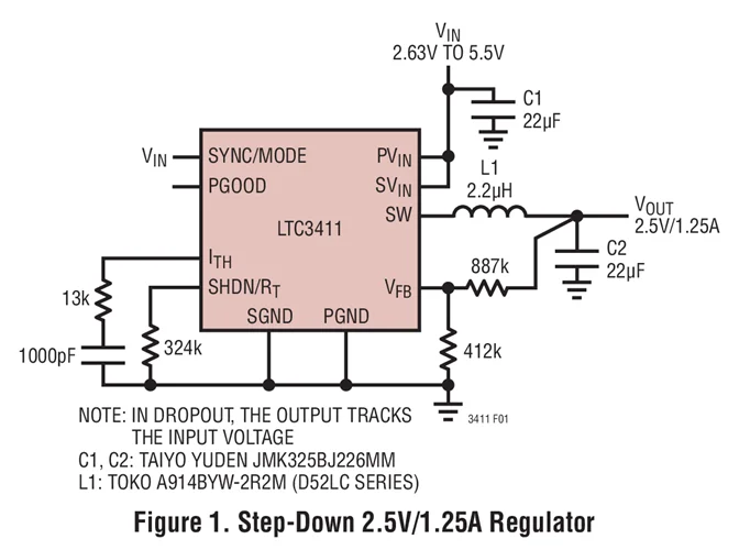 LTC3411EDD LTC3411IDD LTC3411EMS LTC3411IMS LTC3411 - 1.25A, 4MHz, ตัวแปลง DC/DC แบบ Step-Down แบบซิงโครนัส
