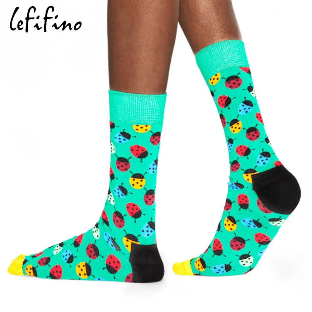 Combed Cotton Men's Socks Big Size Mushroom Ladybug Squirrel Long Cool Funny Socks Colorful Fashion Hip Hop Crew Socks Ne73630