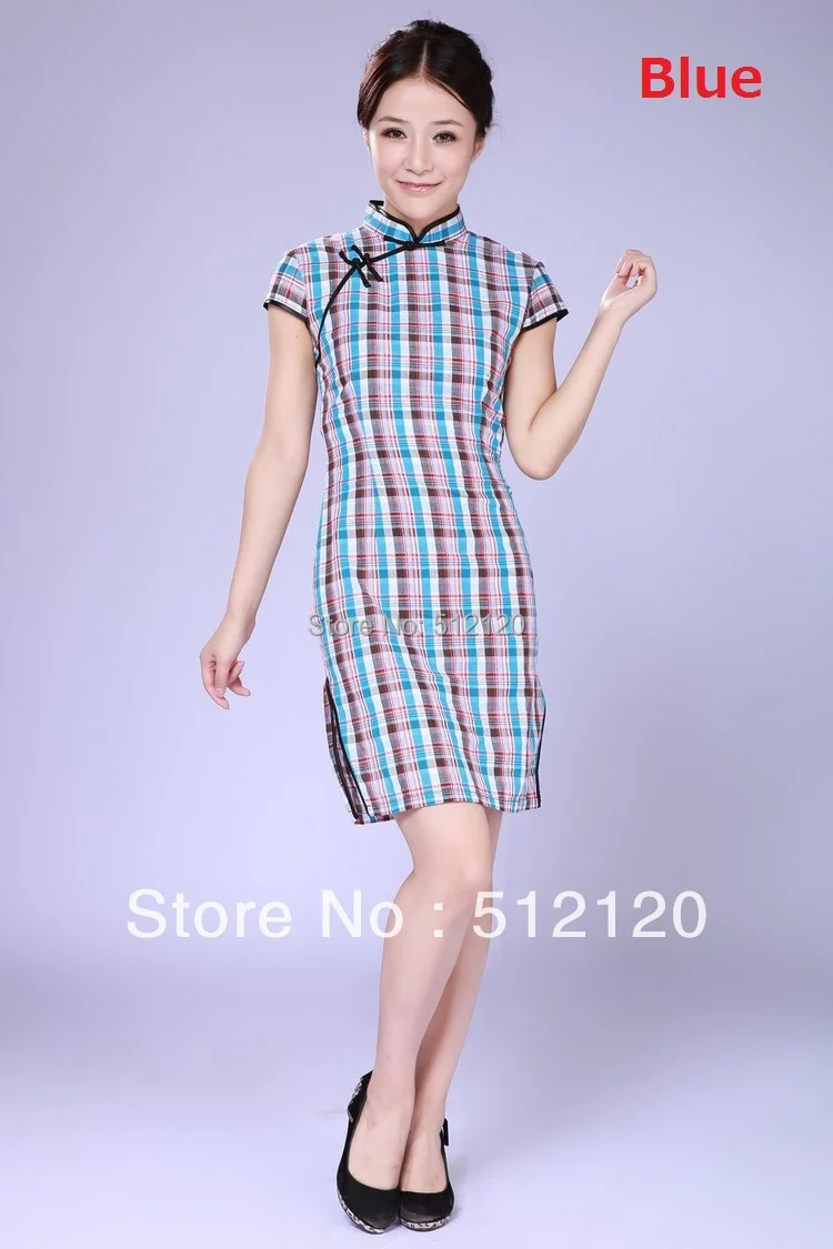 

Shanghai Story Short Qipao Lattice cheongsam Chinese tranditional plain qipao traditional chinese dress Blend Cotton cheongsam