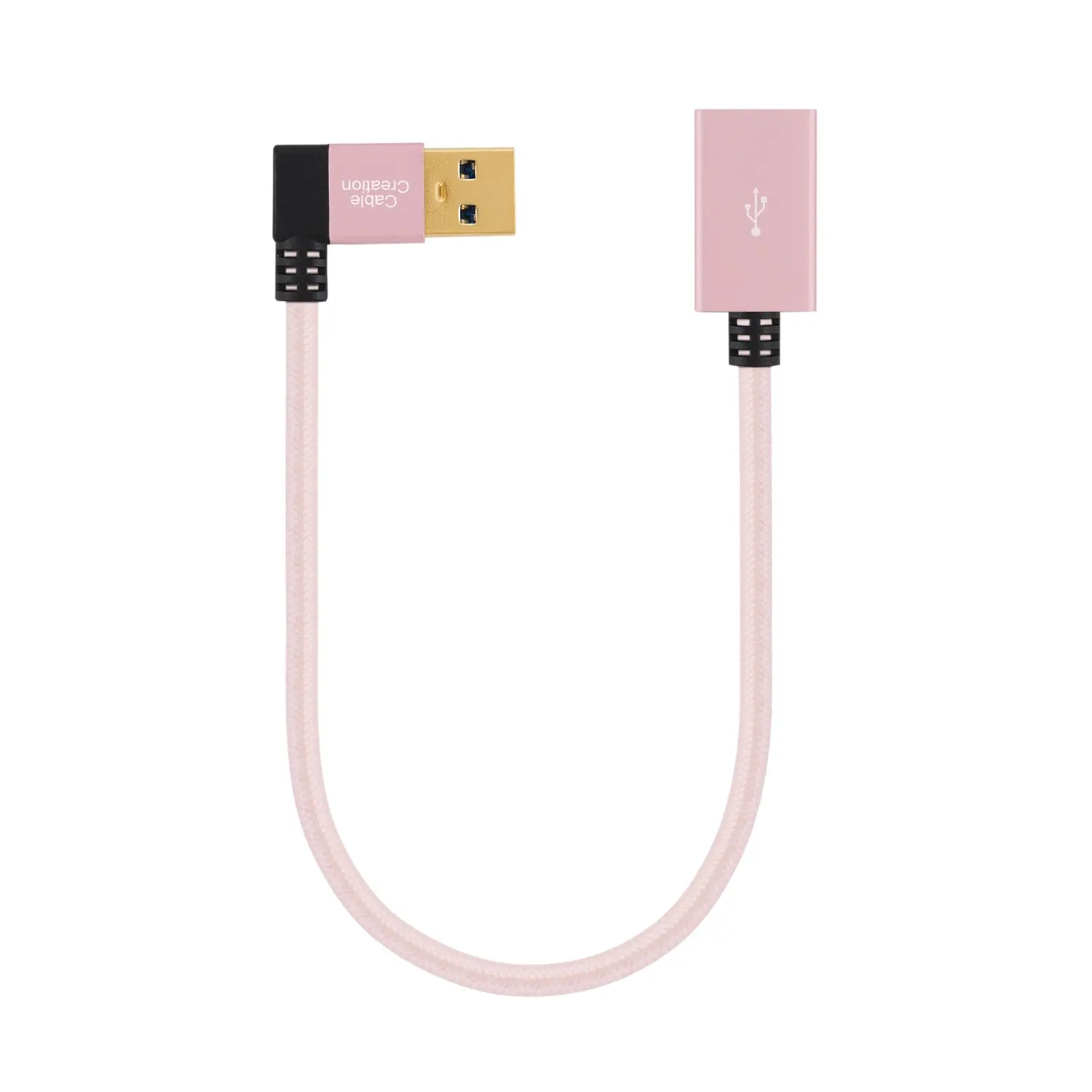 JORINDO  USB 3.0 Extension Cable, Right Angle USB 3.0 Male to Female Extender Cord, Compatible Thumb Drives, Rose Gold Aluminum