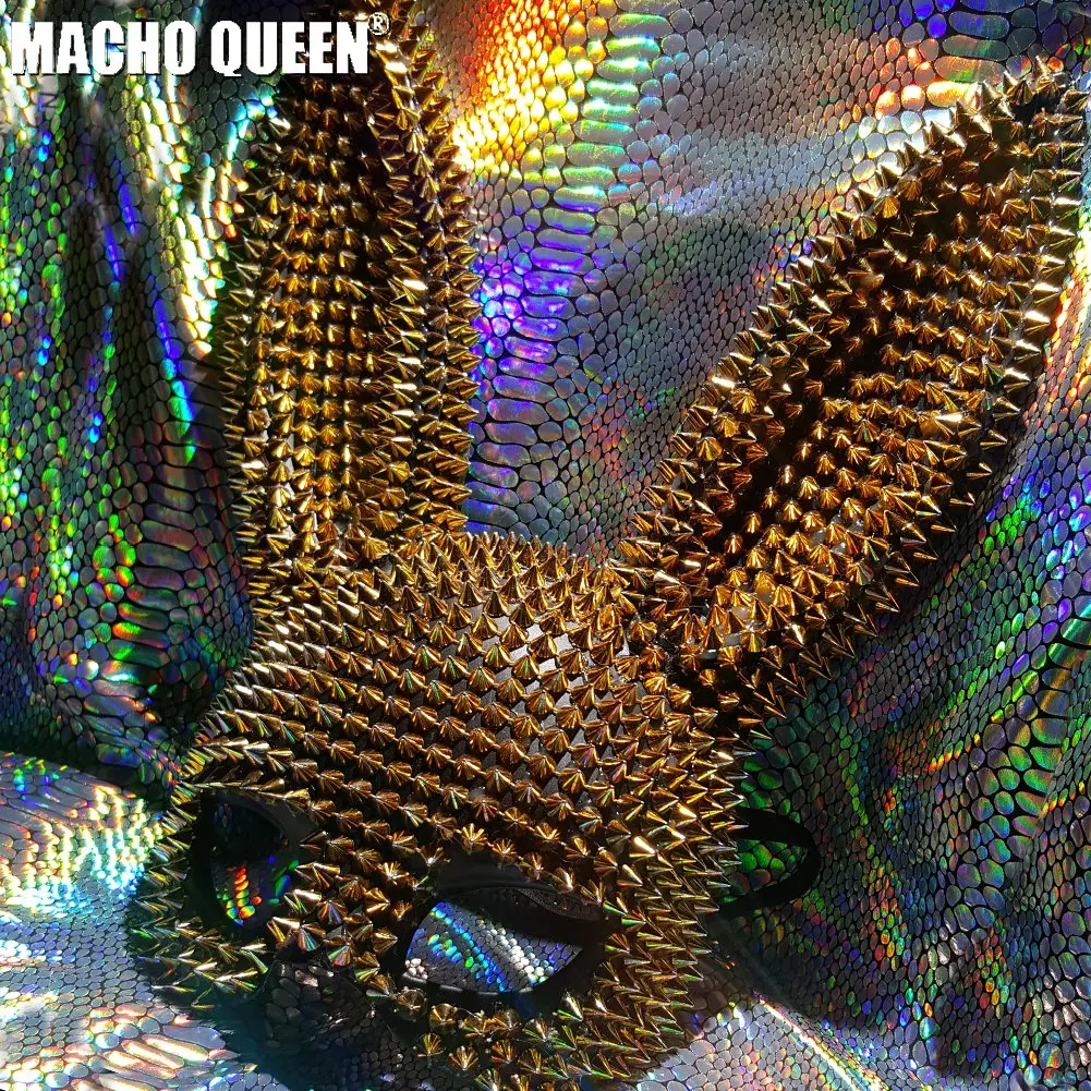 

Holographic Burning Man Gold Spike Bunny Couture Face Mask Costume Festival Rave Clothes Outfits Gear Halloween Masquerade