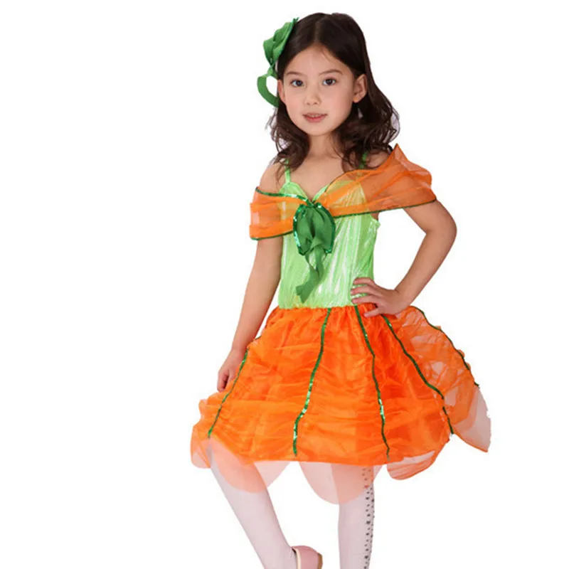 Nieuwjaar Kerstmis Carnaval Halloween COS Oranje Pompoen Kostuum Kinderen Prinses Fancy Dress Kinderen Meisjes Cosplay Kleding