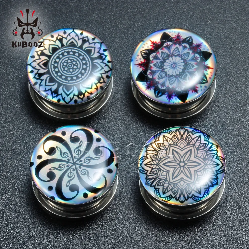 Wholesale Price Ear Plugs Piercing Body Jewelry Tunnels Flower Picture Logo Stainless Steel Fashion Earring Stretchers 70PCS