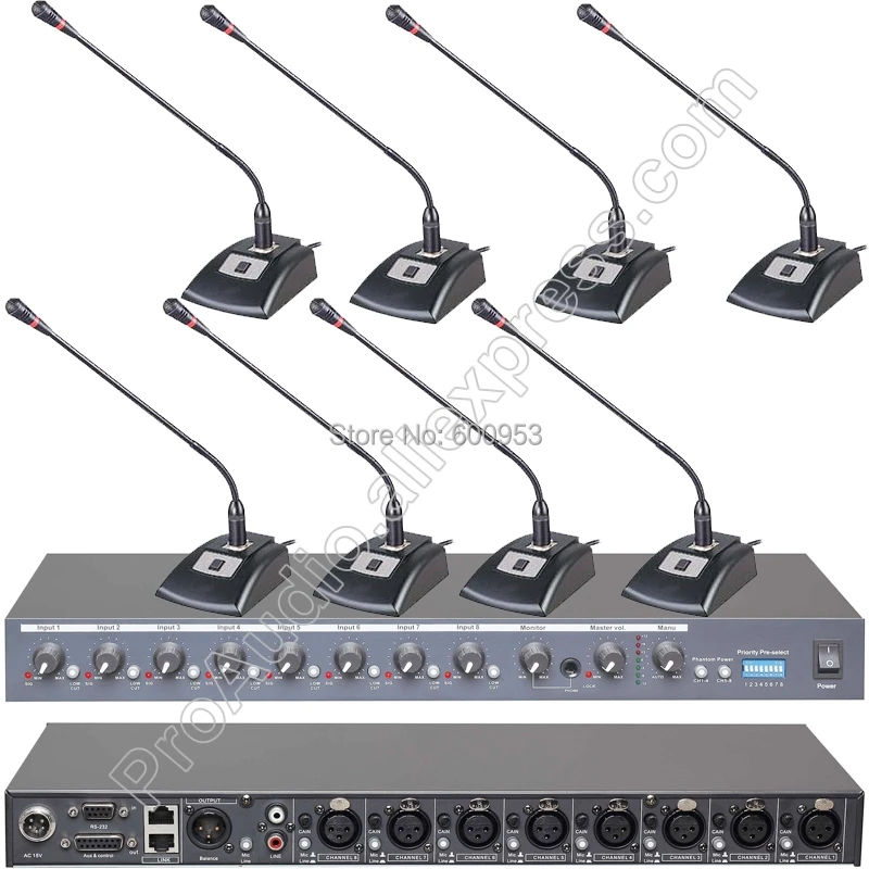 

MICWL 8Pcs Wired Desk Tabletop Gooseneck Conference Microphone System - 8 Channel 48V Phantom Sound Mixer