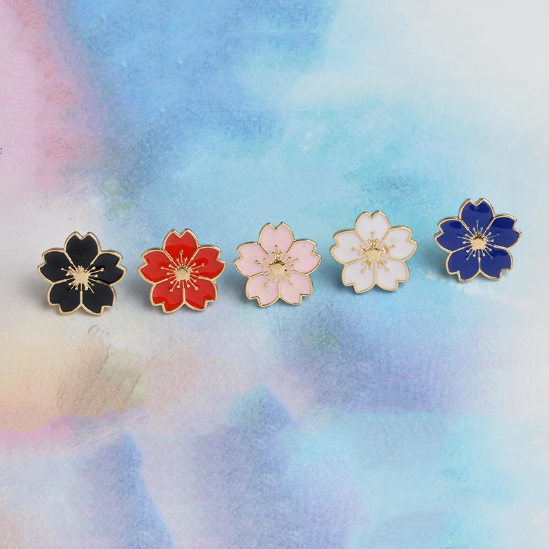 Picture 5: Sakura Brooch Pins Black White Pink Red Blue Flower Button Badge for Bags Clothes Japanese Style Jewelry Gift for Girls