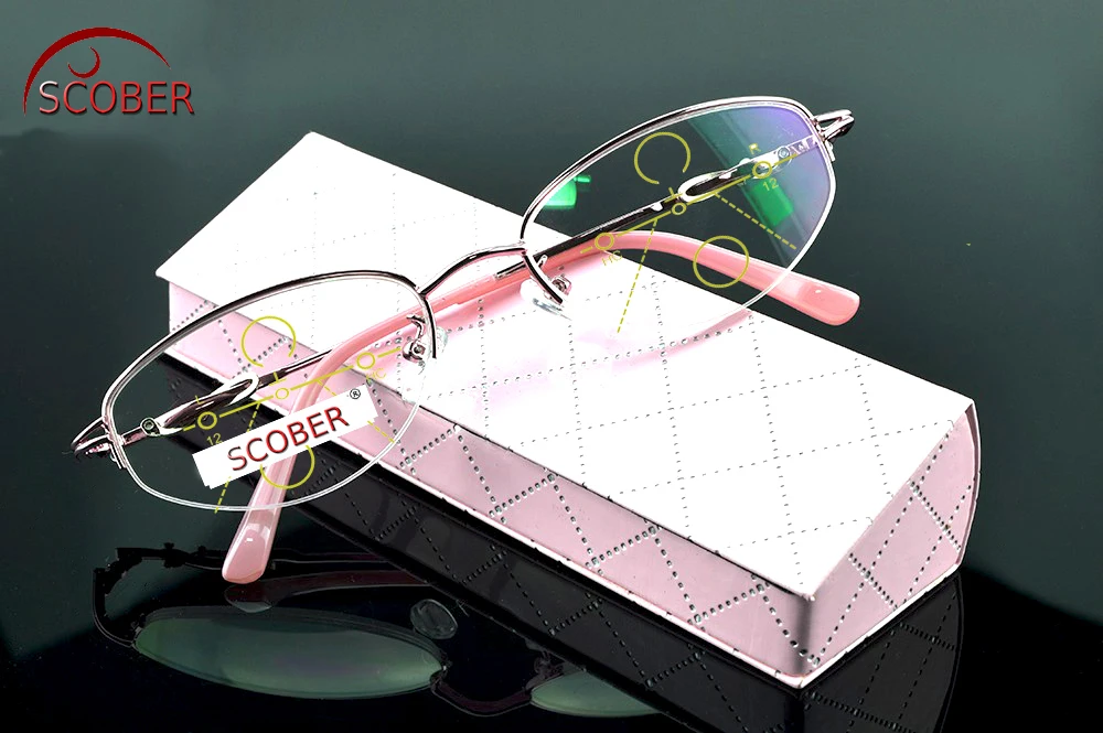 

2019 = Scober Progressive Multifocal Reading Glasses Design Half-rim Fashion Office Lady See Near And Far Top 0 Add +1 To +4