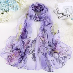 Hot Fashion Summer Chiffon Georgette Scarf Parrot Peony Print Women Foulard Long Shawl&Wrap Bandana Elegant Thin 50*160cm M163