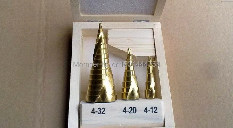 New 3pcs Titanium Coated HSS Step Drill Bit  Spiral groove drill Fast Shipping 4-12,4-20,4-32mm