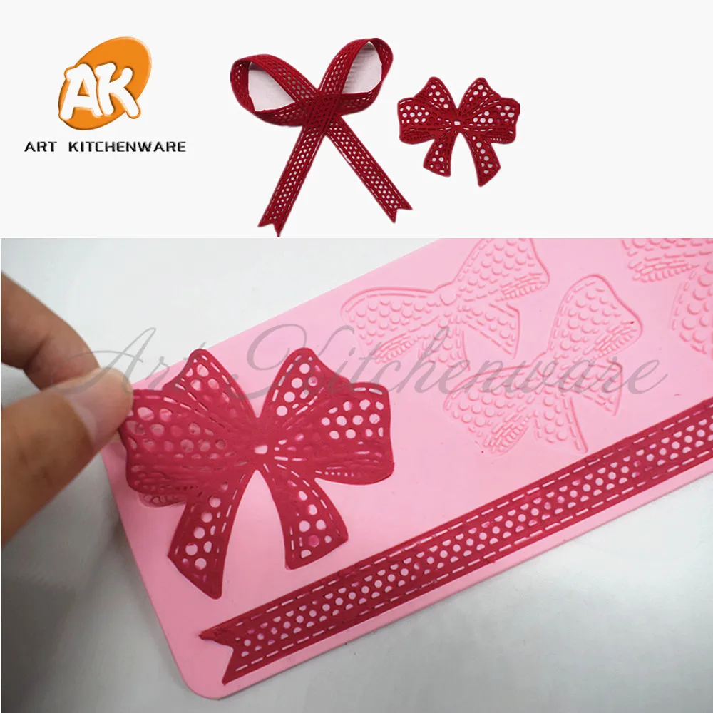 Bowknot Cake Lace Mat Silicone Lace Mold Fondant Impression Mat Cupcake Decorations Border Cake Moulds Pastry Baking ToolsLFM-49