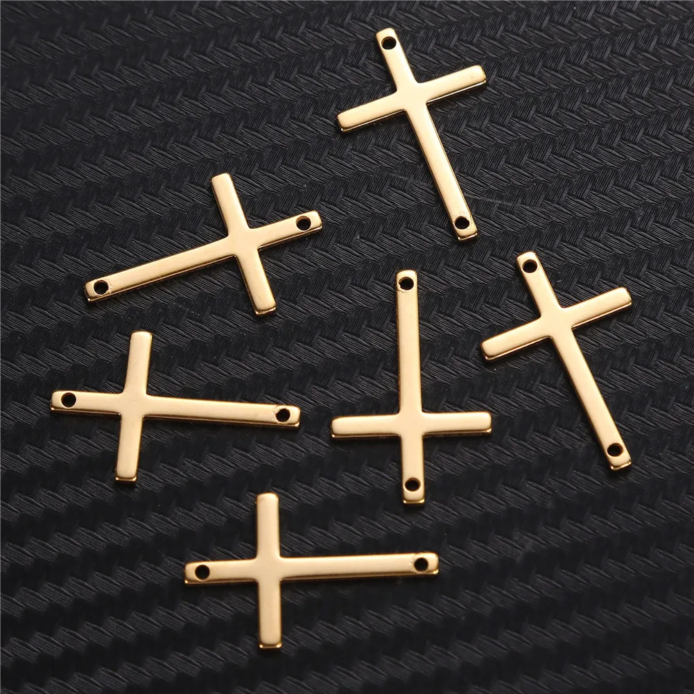 20Pcs/lot Stainless Steel Cross Charms Pendant Double Hole Cross Charms Fit Bracelet Necklace Pendants Diy Jewelry Making