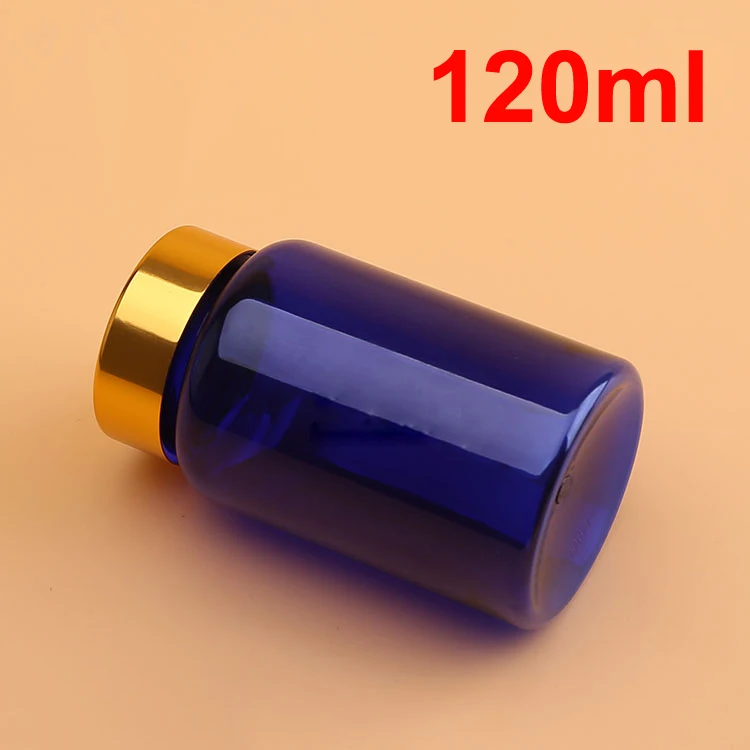 (100PCS/Lot) 120CC PET Translucent Blue Color Bottle With Metal Golden Cap, Health Products Bottle, Plastic Capsule Bottle 120ML