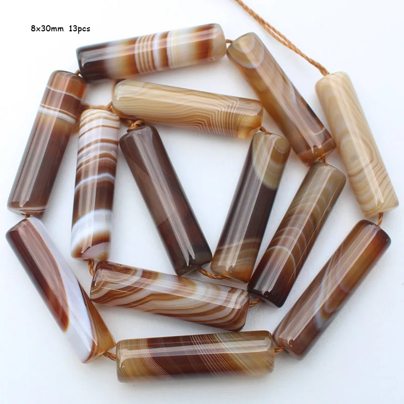 Multi Size 6-30mm Coffe Color Stripe agates Tube Beads 15\