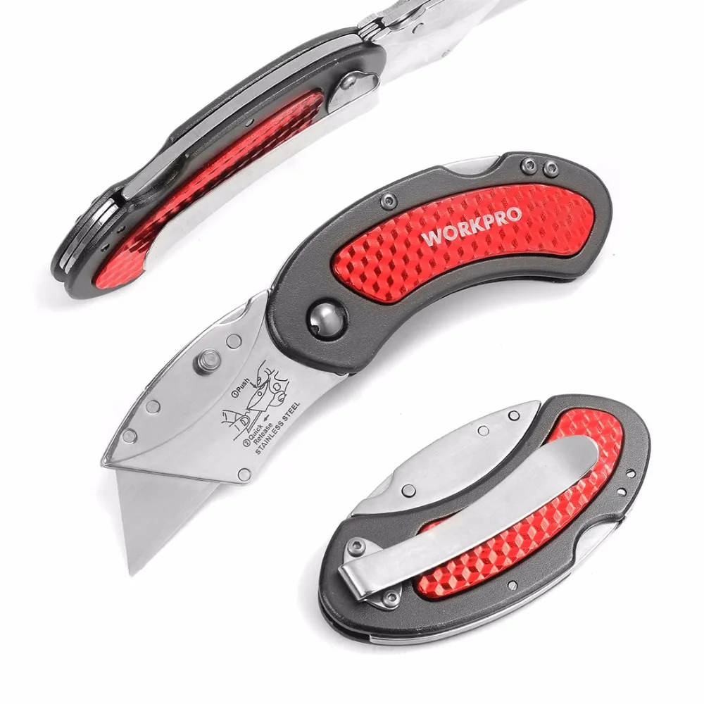 WORKPRO Mini Knives Utility Knife Aluminum Handle Folding Knife with 10pcs Extra Blades