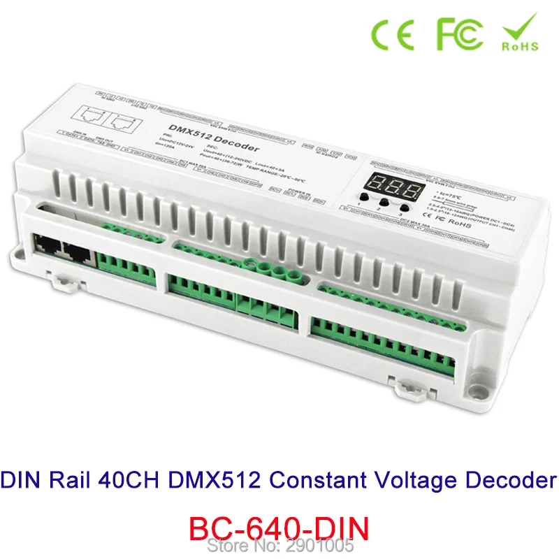 New arrival DIN Rail 24CH 32CH 40CH DMX512 Constant Voltage PWM Decoder  3 digital display shows large-scale projects Controller