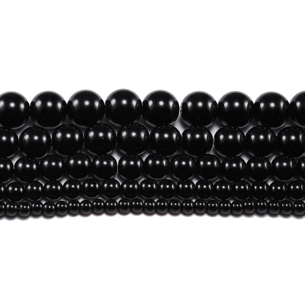 1strand/lot 4 6 8 10 12 mm Natural Stone Smooth Glisten Black Glass Bead Loose Spacer Bracelet Beads Supplier For Jewelry Making