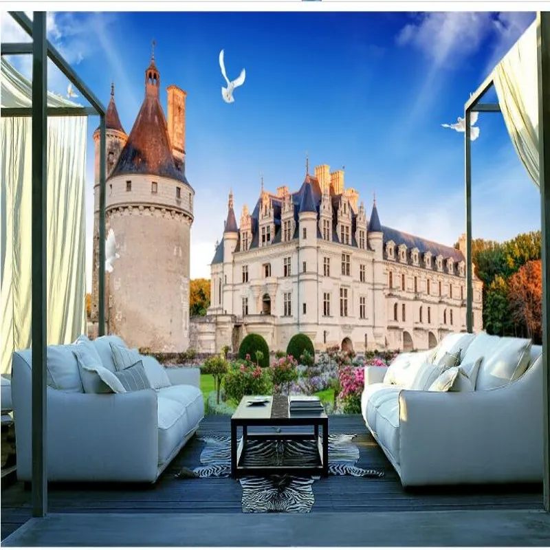 wellyu Custom large mural exotic European and American architectural castle 3D TV background wall  wallpaper papel de parede