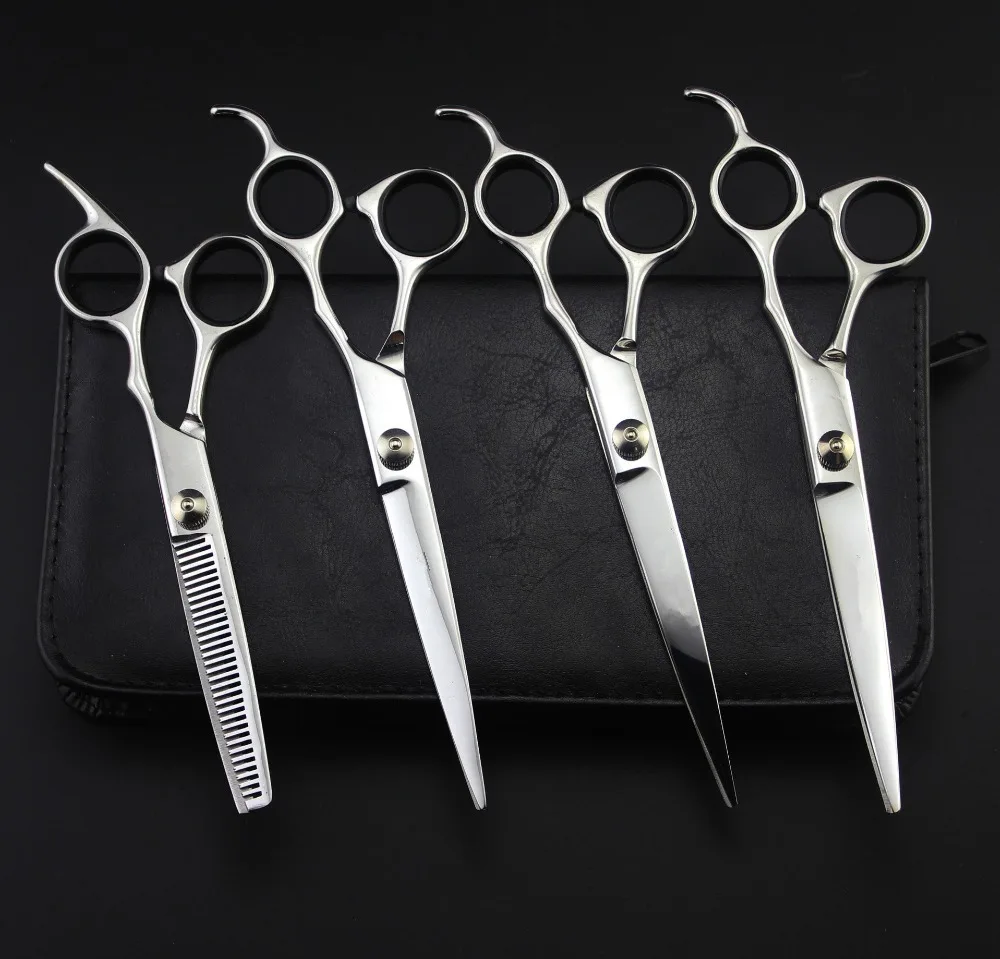 4Pcs Suit Best 7'' Professional Hairdressing Scissors Home Dogs Cats Pets Curving Cutting Scissors Thinning Shears Hair Scissors