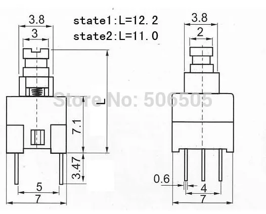 Free shipping 7x7mm 6 pins Self-locking on/off Switch 100pcs/lot