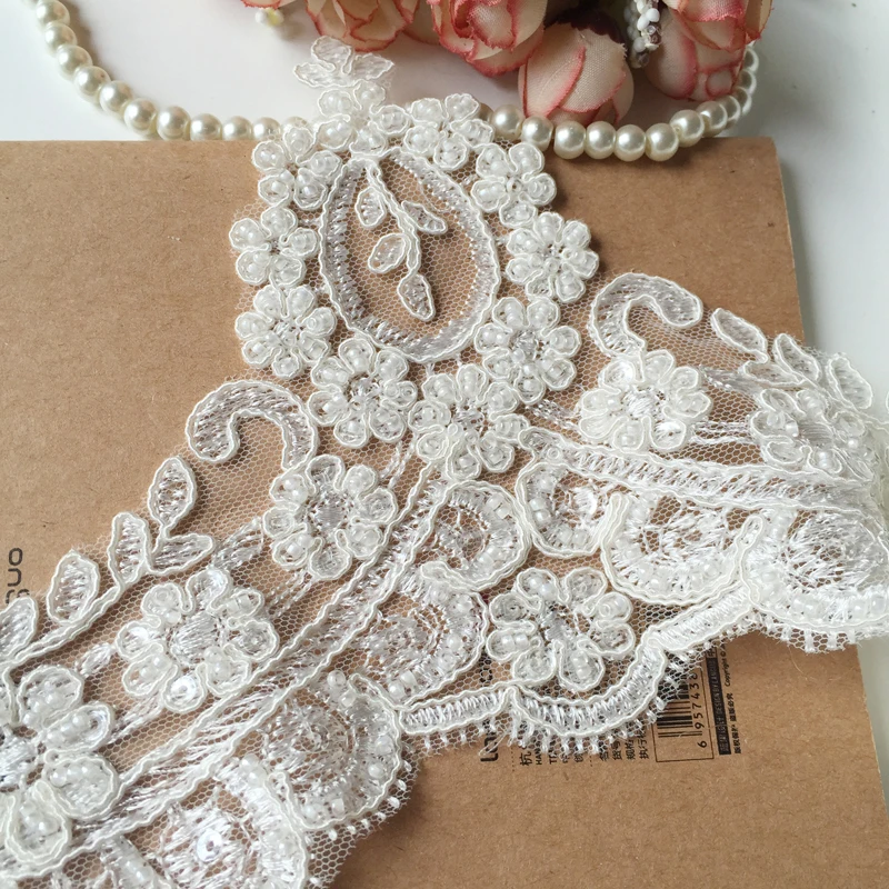 Ivory White Beading Wedding Dress Lace Trim, DIY Craft Materials, Clothing Accessories, 3Yards, RS93