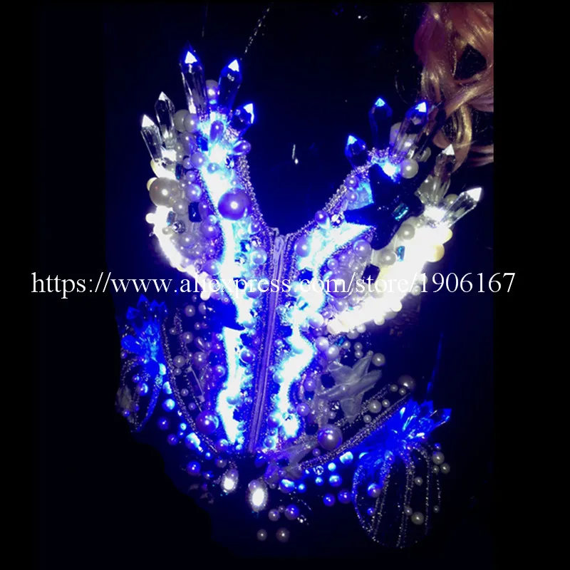 

LED Light Luminous Dancing Ballroom Sexy Women DS Costumes With Headwear Glowing Bar Party Disco Singer Clothes Led Stage Props