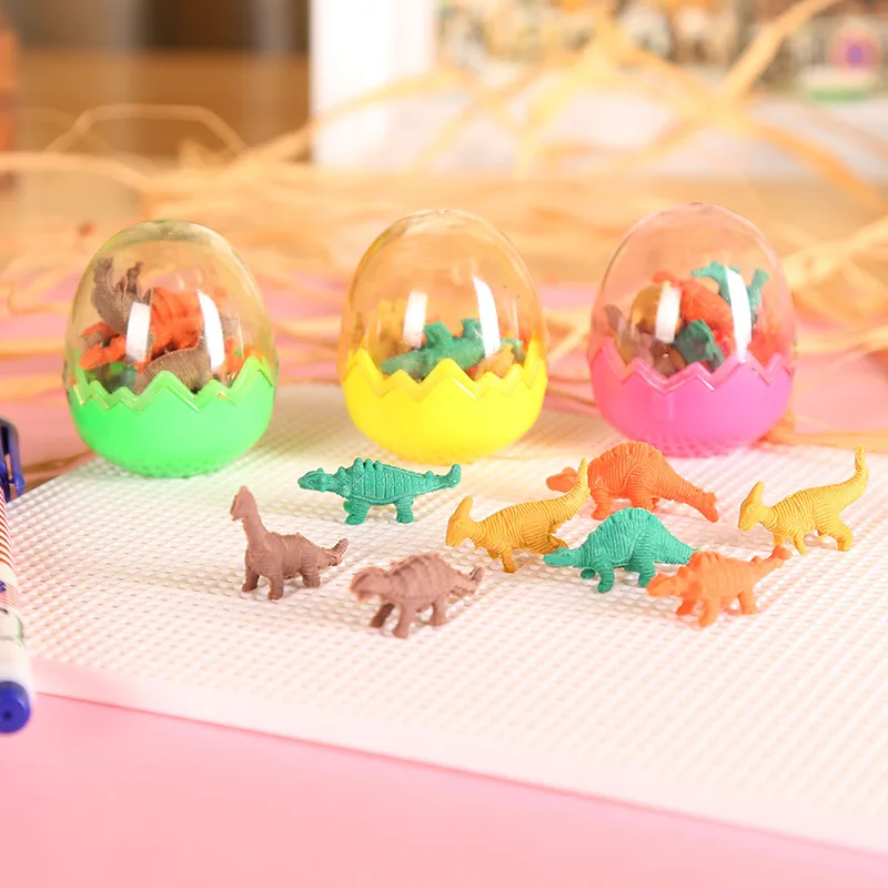 Juego de Mini borradores de animales para niños, juego de lápices de huevo de dinosaurio Kawaii, regalo de papelería para estudiantes de moda, suministros escolares de oficina