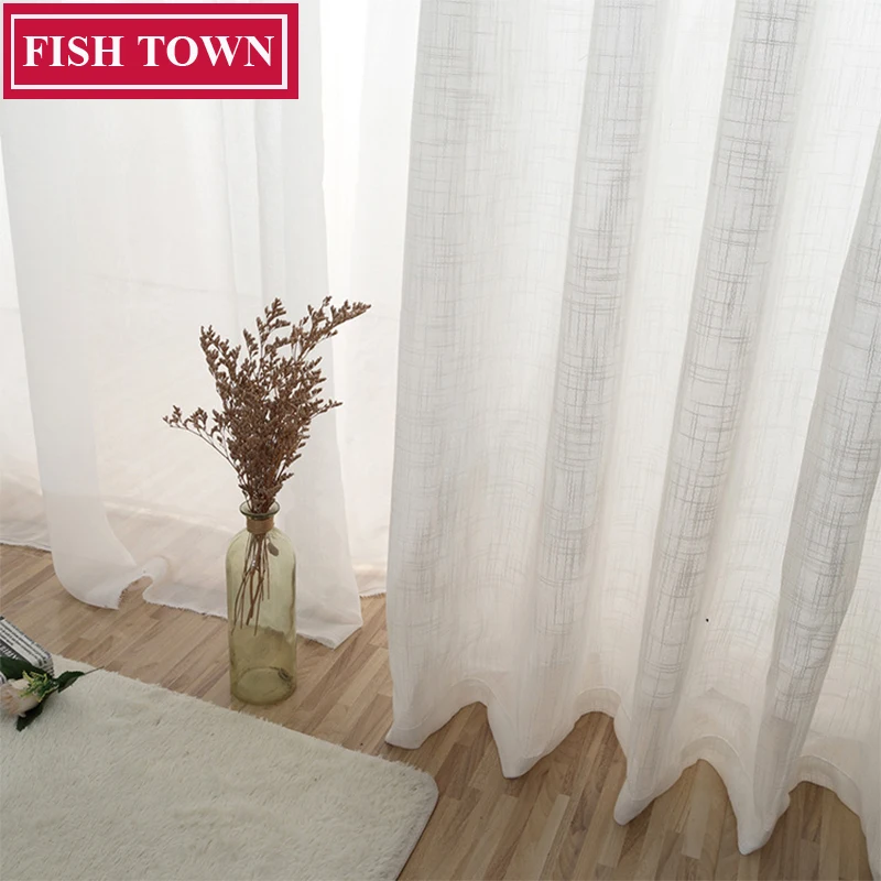 FISH TOWN Solid White Tulle Modern Sheer Curtains for Living Room Curtain Window Voiles for the Bedroom Cortina Rideau Blinds